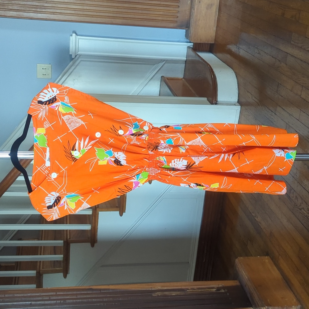 Hilo Hattie Bright Orange Tropical Print Romper